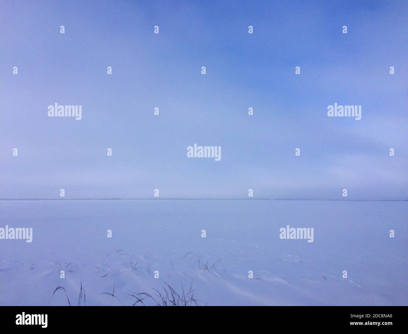snow-covered steppe, Russian winter, frosty weather, horizon line Stock Photo