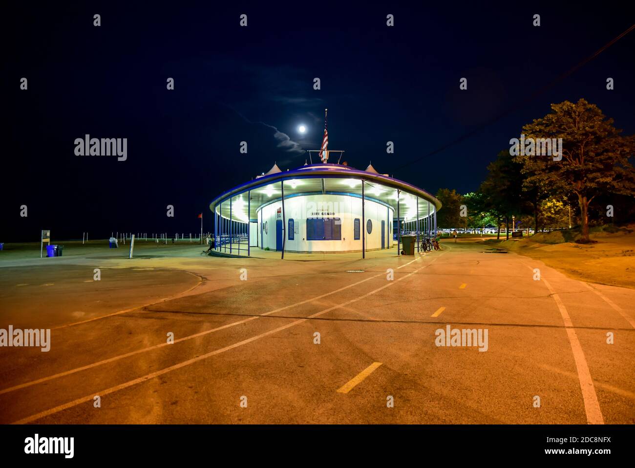City park beach public building at night Stock Photo