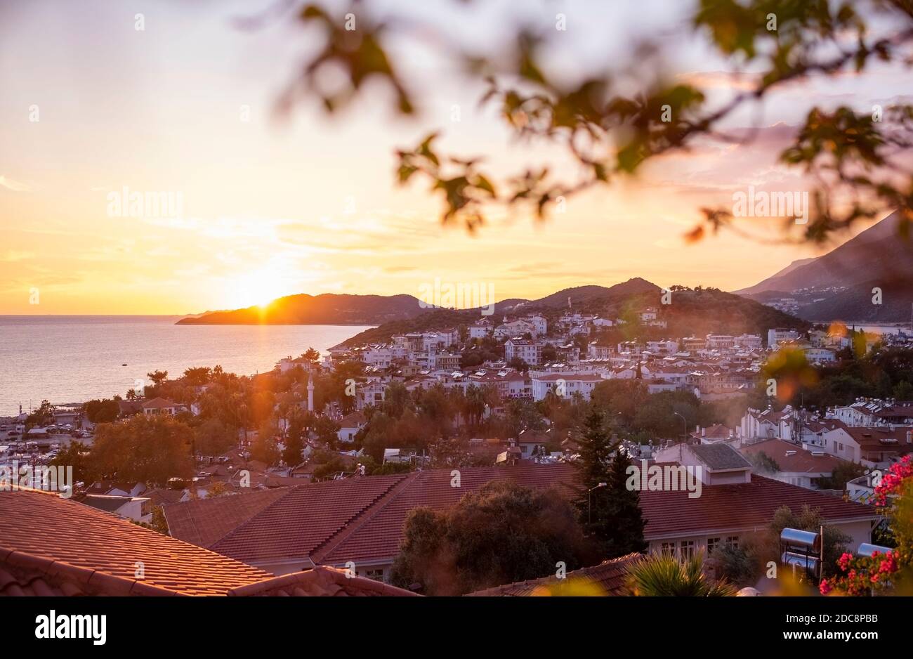 Beautiful sunset in Kas town on Mediterranean coast, Turkey Stock Photo