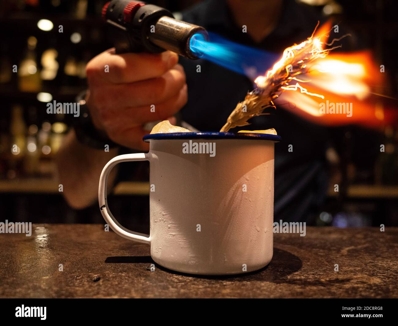 Blow torch used during a cocktail masterclass Stock Photo