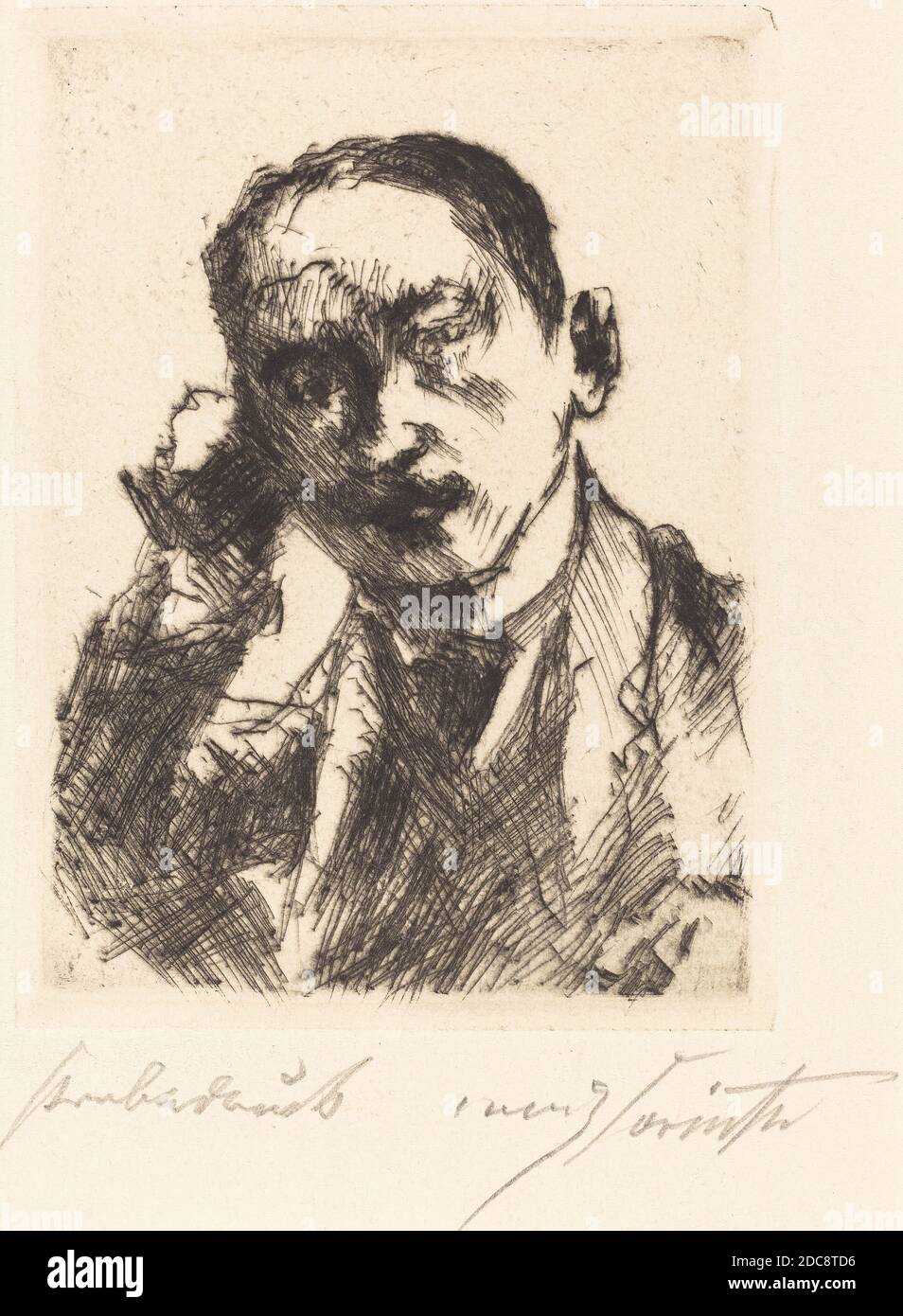 Lovis Corinth, (artist), German, 1858 - 1925, Fritz Gurlitt, (publisher), German, 1854 - 1893, Bildnis K.S. (Portrait of K.S.), 1920, drypoint in black on wove paper, plate: 11.9 x 8.8 cm (4 11/16 x 3 7/16 in.), sheet: 27.2 x 20 cm (10 11/16 x 7 7/8 in Stock Photo