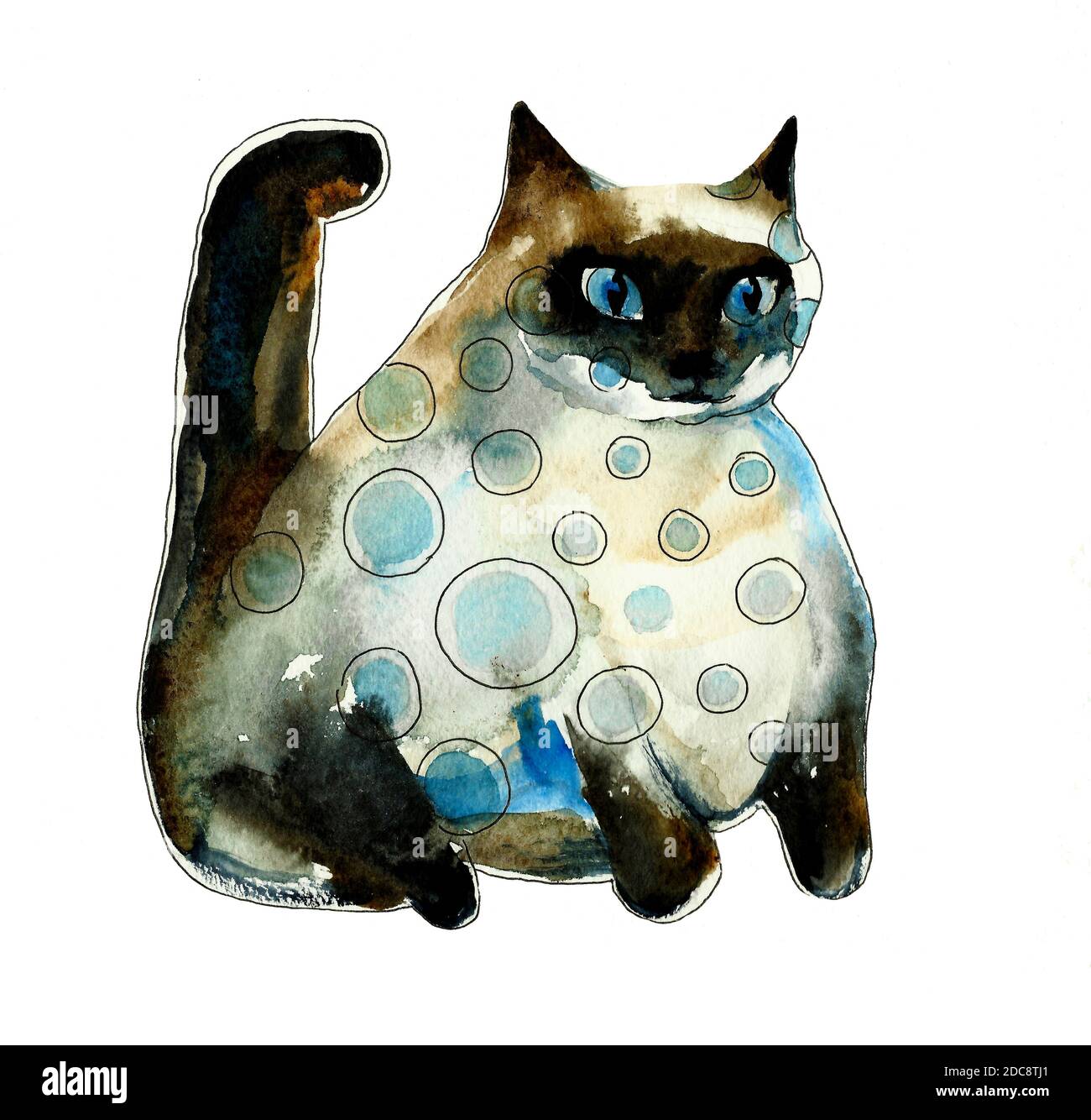 spotted watercolor siam funny fat cat original watercolor illustration ...