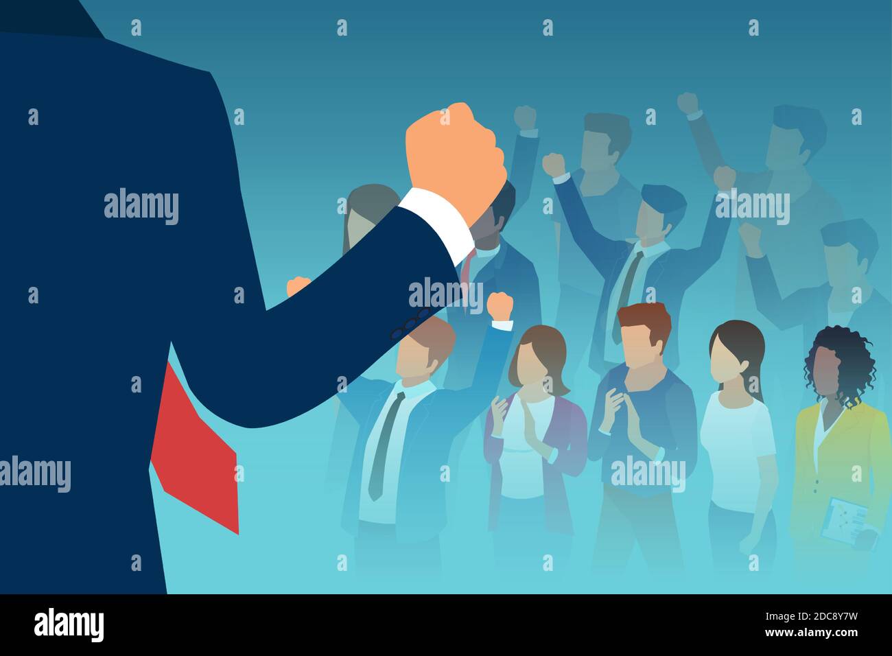 Vector of a leader public speaker giving a speech to a large crowd Stock Vector