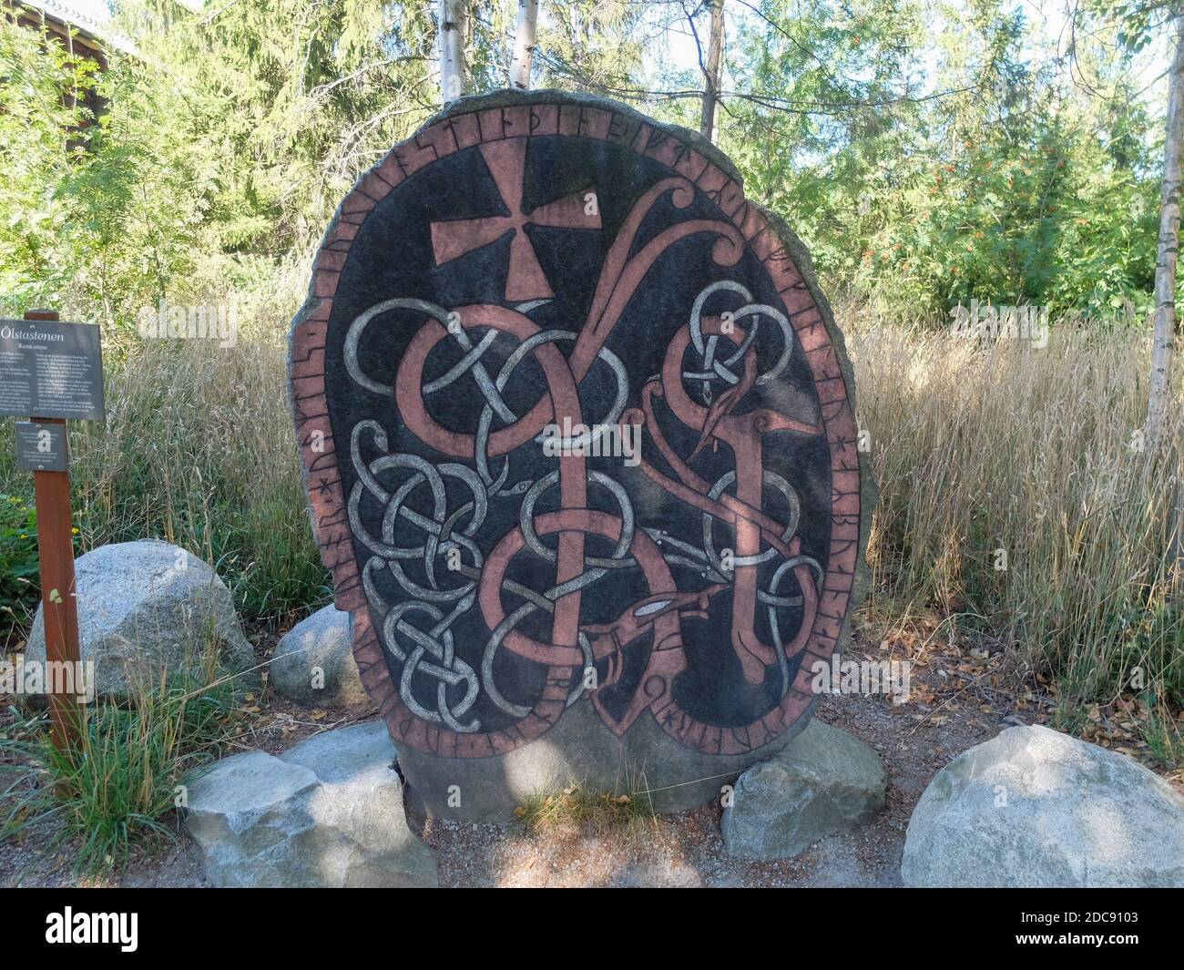 Craftmanship Rune Rune stone Ölstastenen in Skansen outdoor craftsmanship museum Stock ...