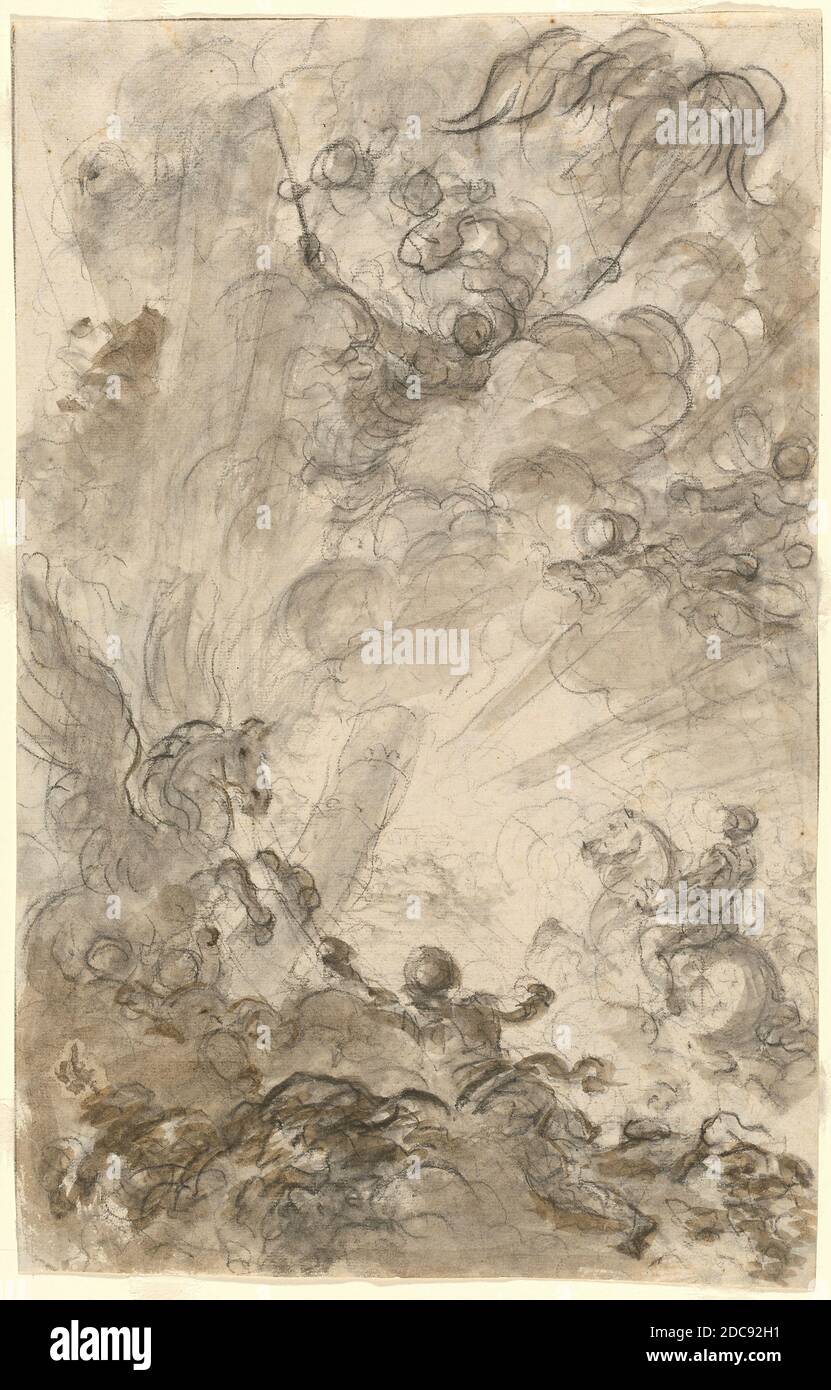 Jean Honoré Fragonard, (artist), French, 1732 - 1806, Bradamante Tries to Catch Hold of the Hippogryph, Ariosto's Orlando Furioso: canto IV, 43, (series), 1780s, black chalk with brown and gray wash on laid paper, overall: 38.6 x 24.6 cm (15 3/16 x 9 11/16 in Stock Photo