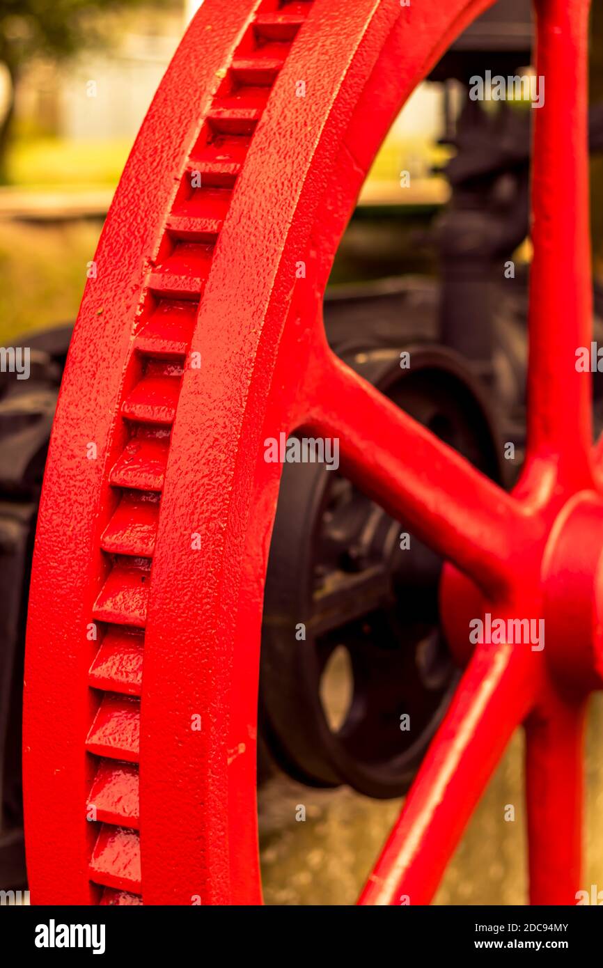 Closeup view of an old iron flywheel Stock Photo Alamy