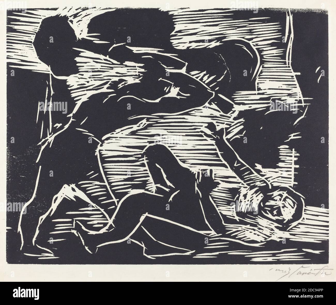 Lovis Corinth, (artist), German, 1858 - 1925, Brudermord (Cain and Abel), 1919, woodcut in black, image: 31.9 x 40.1 cm (12 9/16 x 15 13/16 in.), sheet: 37.6 x 48.2 cm (14 13/16 x 19 in Stock Photo