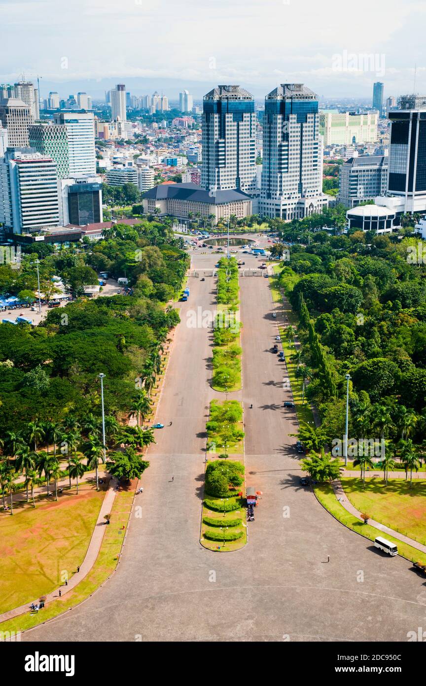 Jakarta city skyline from Monas, the national monument, Java, Indonesia ...