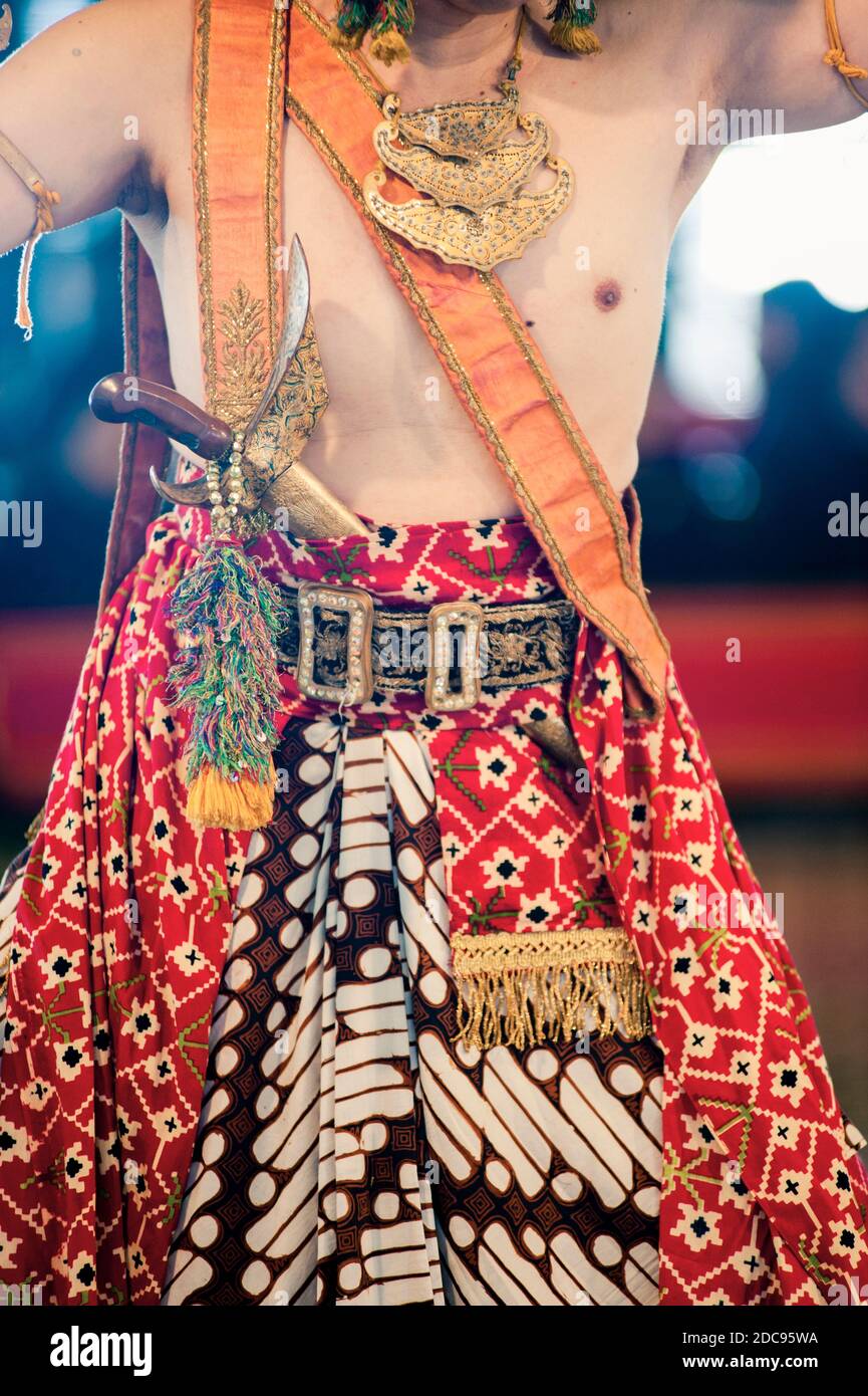 Close Up Photo of a Mans Costume While Performing a Traditional Javanese Dance at The Sultan's Palace, Kraton, Yogyakarta, Java, Indonesia, Asia Stock Photo
