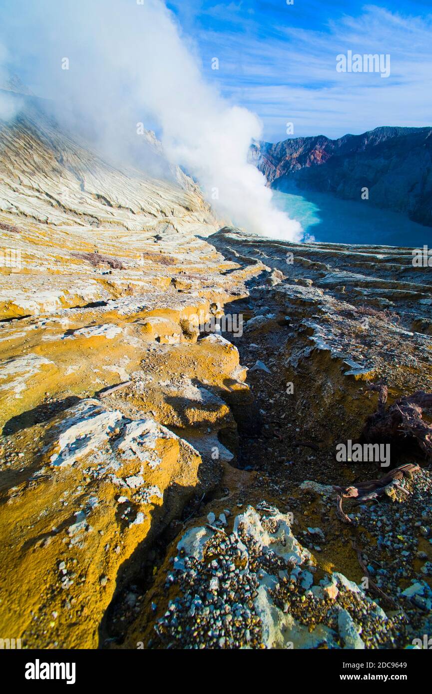 Kawah Ijen's turquoise blue acid crater lake, Java, Indonesia, Asia, Asia Stock Photo