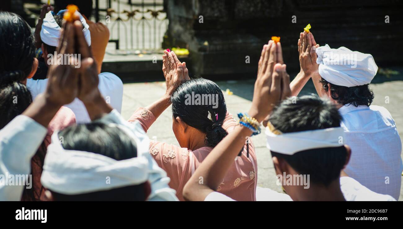 Hindu people praying at Pura Tirta Empul Hindu Temple, Bali, Indonesia, Southeast Asia, Asia, Asia Stock Photo