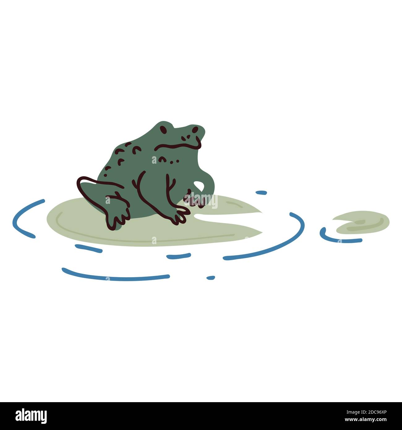 Cute Cartoon Frog On Pond Lily Pad Lineart Vector Illustration Simple Amphibian Sticker Clipart Kids Lake Wildlife Hand Drawn Kawaii Toad Stock Vector Image Art Alamy