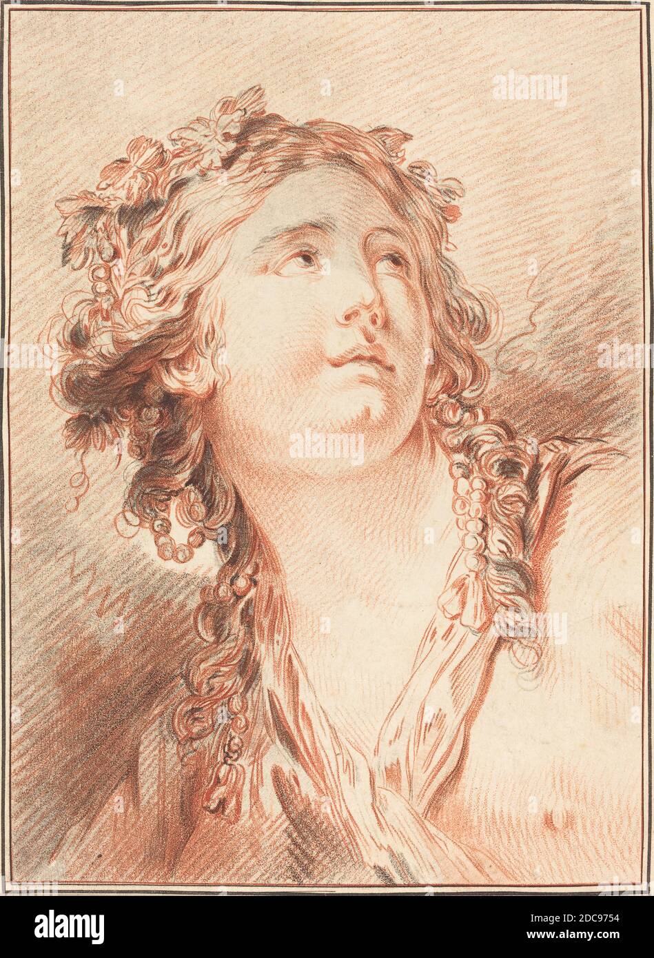 Gilles Demarteau the Elder, (artist), French, 1722 - 1776, Jean-Baptiste Le Prince, (artist after), French, 1734 - 1781, Head of a Young Woman, chalk manner printed in red and black, sheet: 22.3 x 16.9 cm (8 3/4 x 6 5/8 in Stock Photo