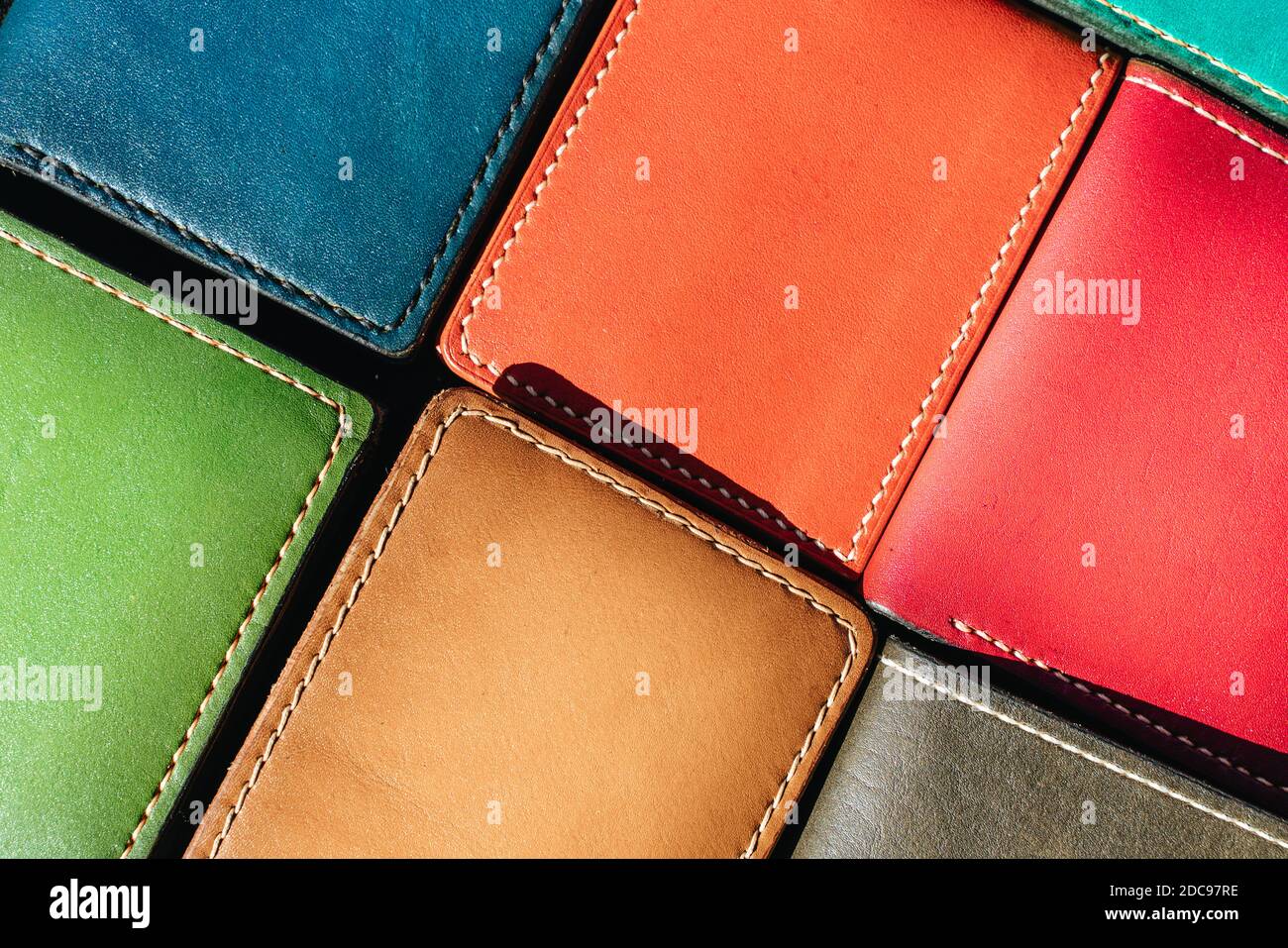 Handmade leather men's wallet. Multi-colored texture. Leather craft Stock Photo