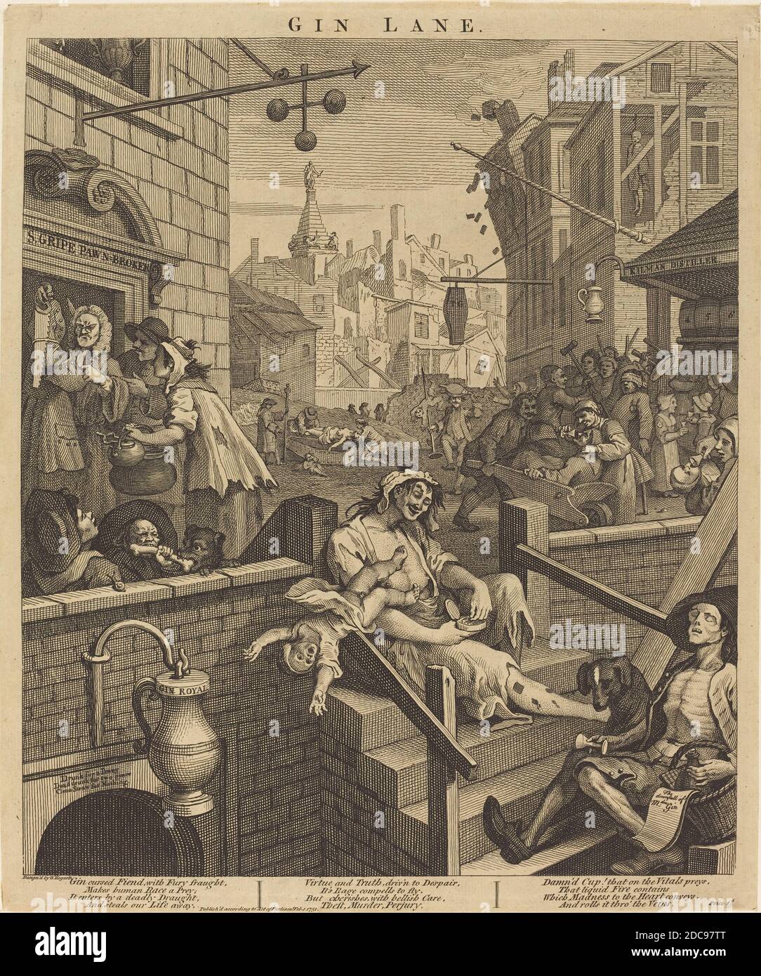 William Hogarth, (artist), English, 1697 - 1764, Gin Lane, Beer Street and Gin Lane, (series), 1751, etching and engraving Stock Photo