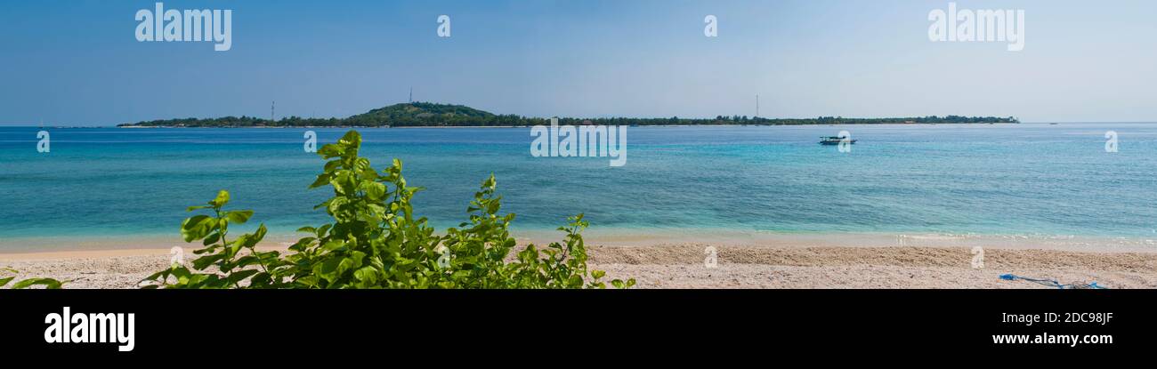Gili Trawangan island panorama from Gili Meno, Gili Islands, Indonesia, Asia, Asia Stock Photo