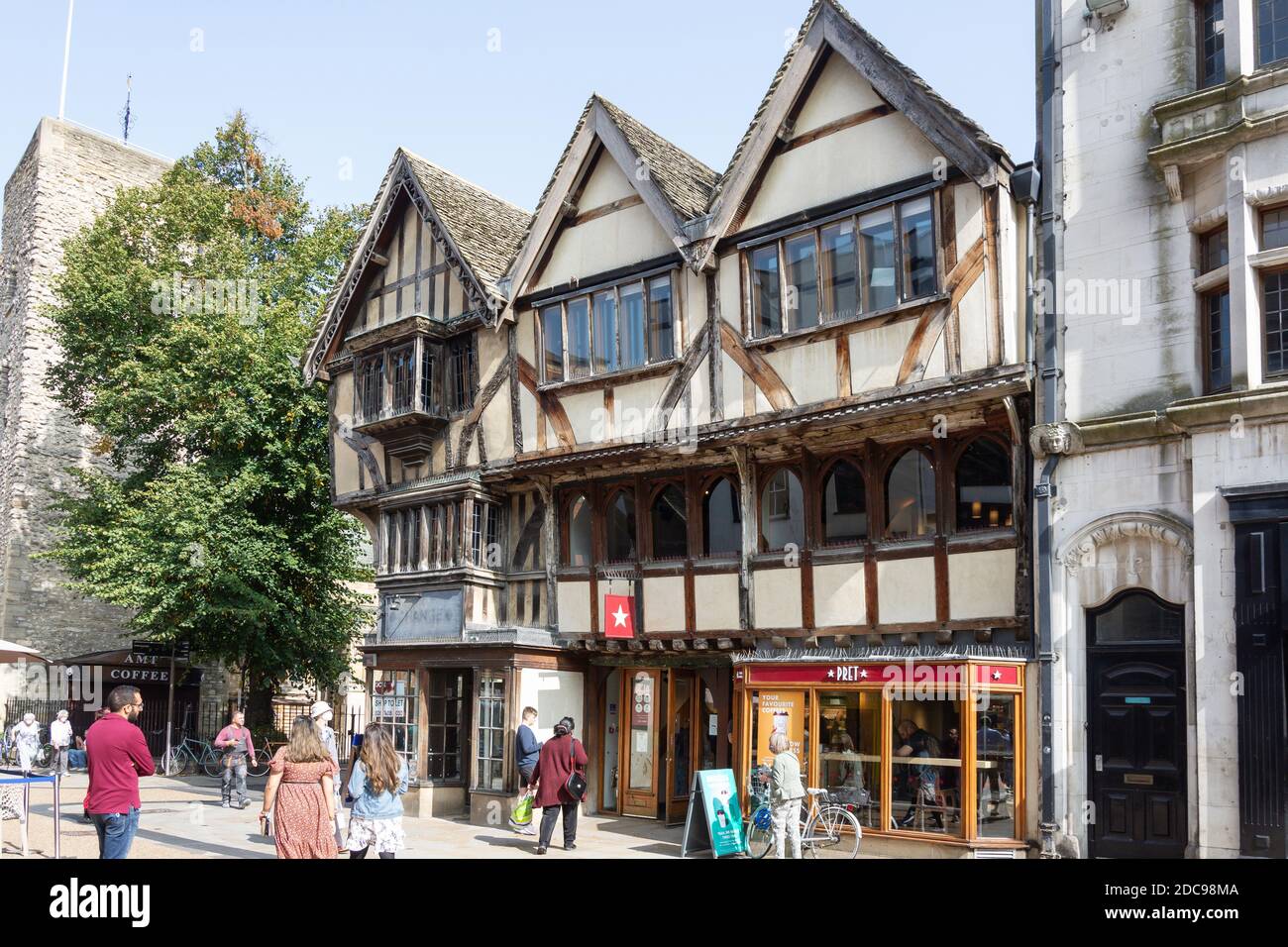 Ancient timber-framed building in Cornmarket Street, Oxford,  Oxfordshire, England, United Kingdom Stock Photo
