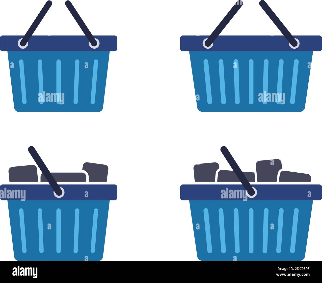 Blue shopping basket icon and buy symbol for shop and sale full and empty version Stock Vector