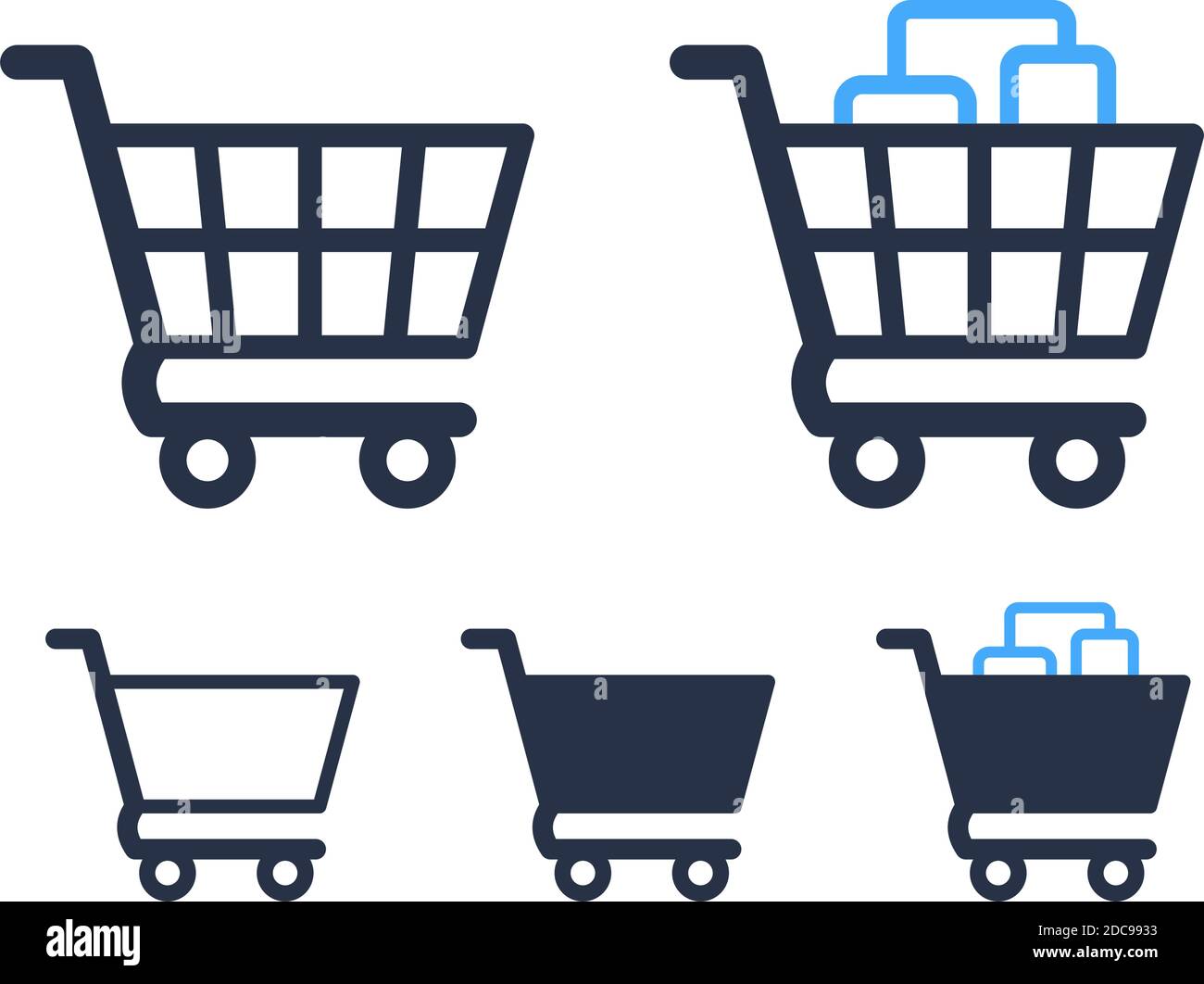 Empty and filled shopping cart icons shop and sale symbol for web buttons Stock Vector