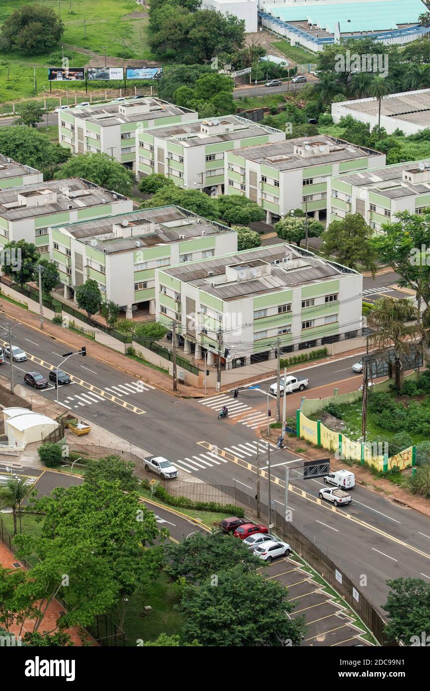 Campo Grande - MS, Brazil - november 12, 2020: Aerial view of the Ceara avenue corner with the 15 De Novembro street. Stock Photo