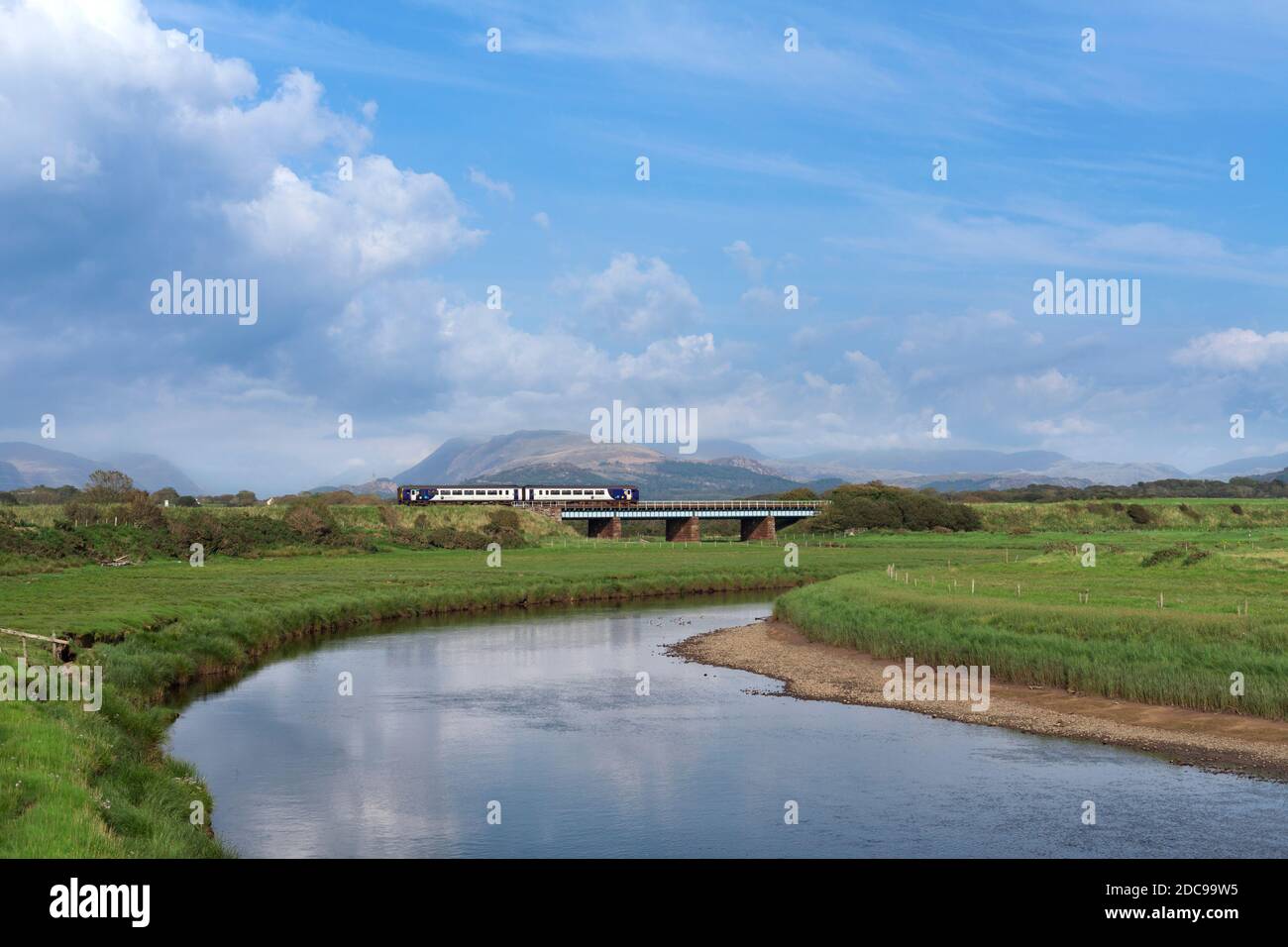 Northern Rail class 156 diesel train crossing Drigg viaduct on the ...