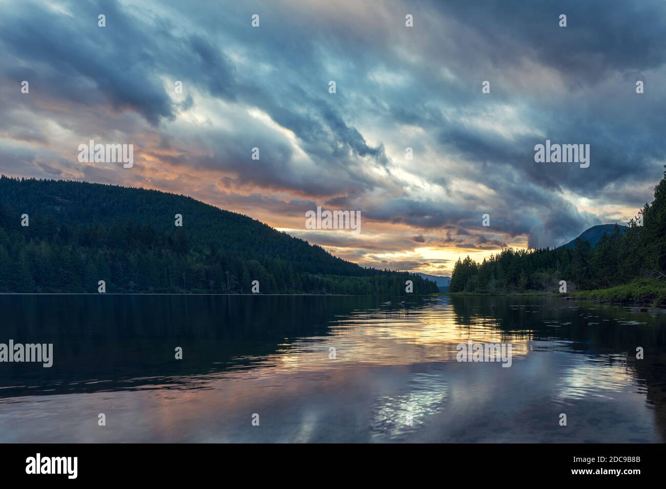 Beautiful sunset over Inland Lake near Powell River in British Columbia, Canada Stock Photo