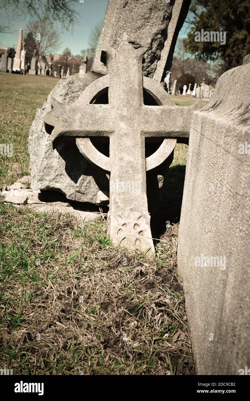vintage and historic cemetery graveyard tombstone marker Stock Photo