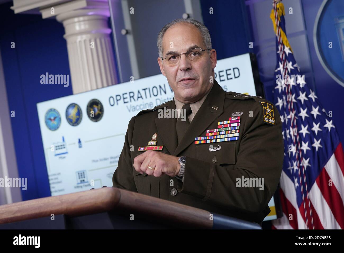 Washington, United States. 19th Nov, 2020. United States Army General Gustave F. Perna, chief operating officer, Operation Warp Speed, participates in a briefing with members of the White House Coronavirus Task Force at the White House in Washington, DC, on November 19, 2020. Photo by Chris Kleponis/Pool Credit: UPI/Alamy Live News Stock Photo