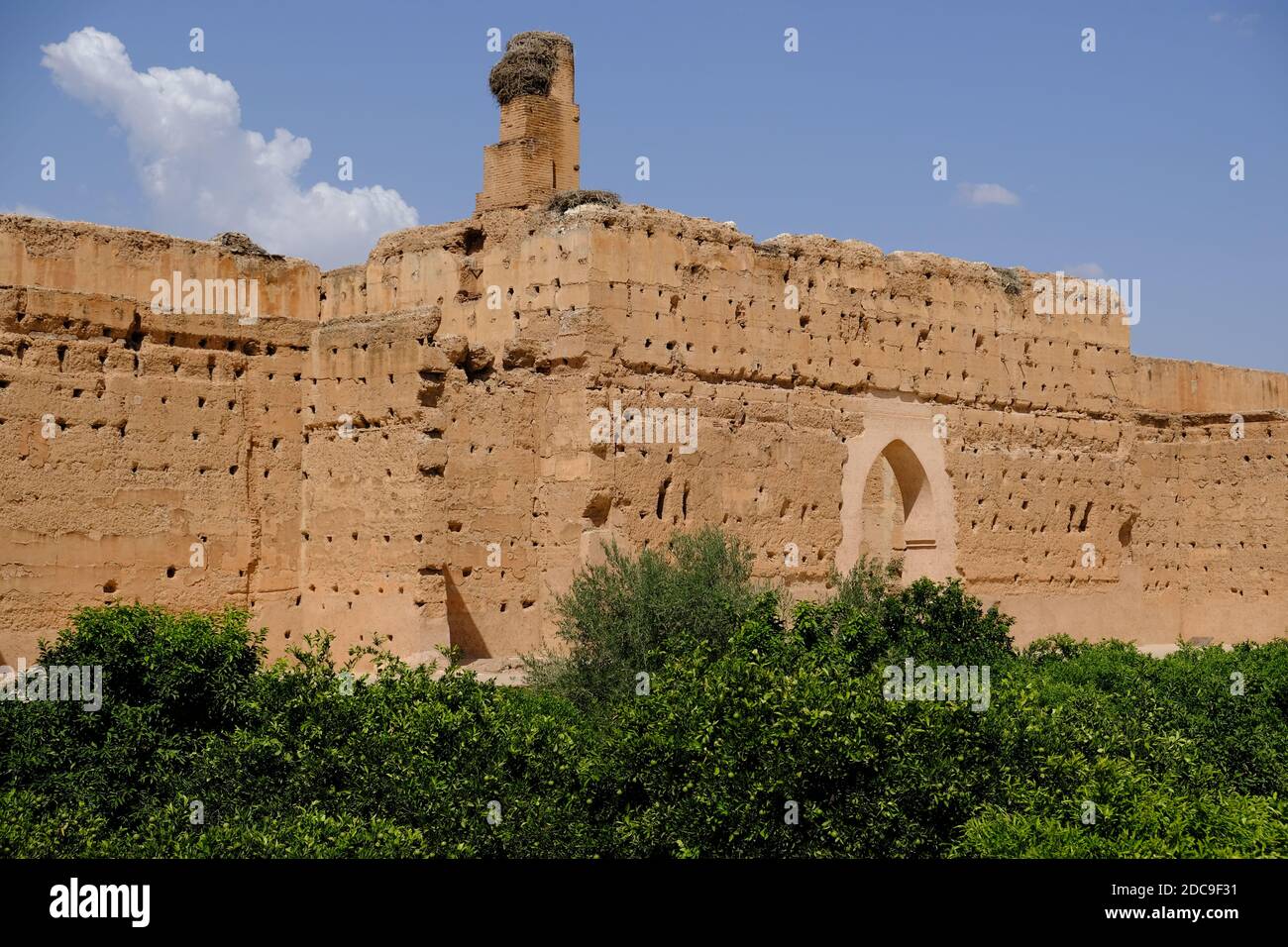 Morocco Marrakesh - El Badii Palace orange garden walls Stock Photo