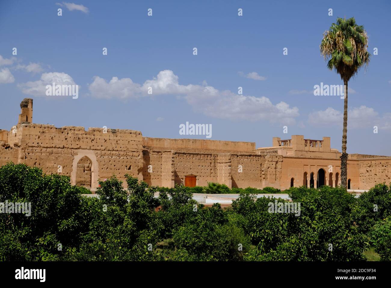 Morocco Marrakesh - El Badii Palace panoramic garden view Stock Photo