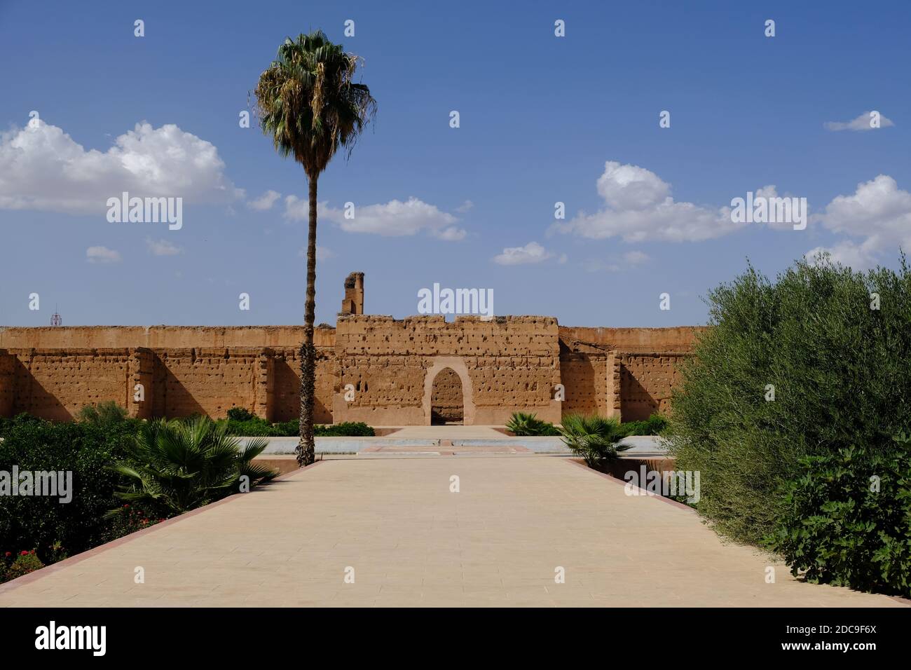 Morocco Marrakesh - El Badii Palace panoramic garden view Stock Photo