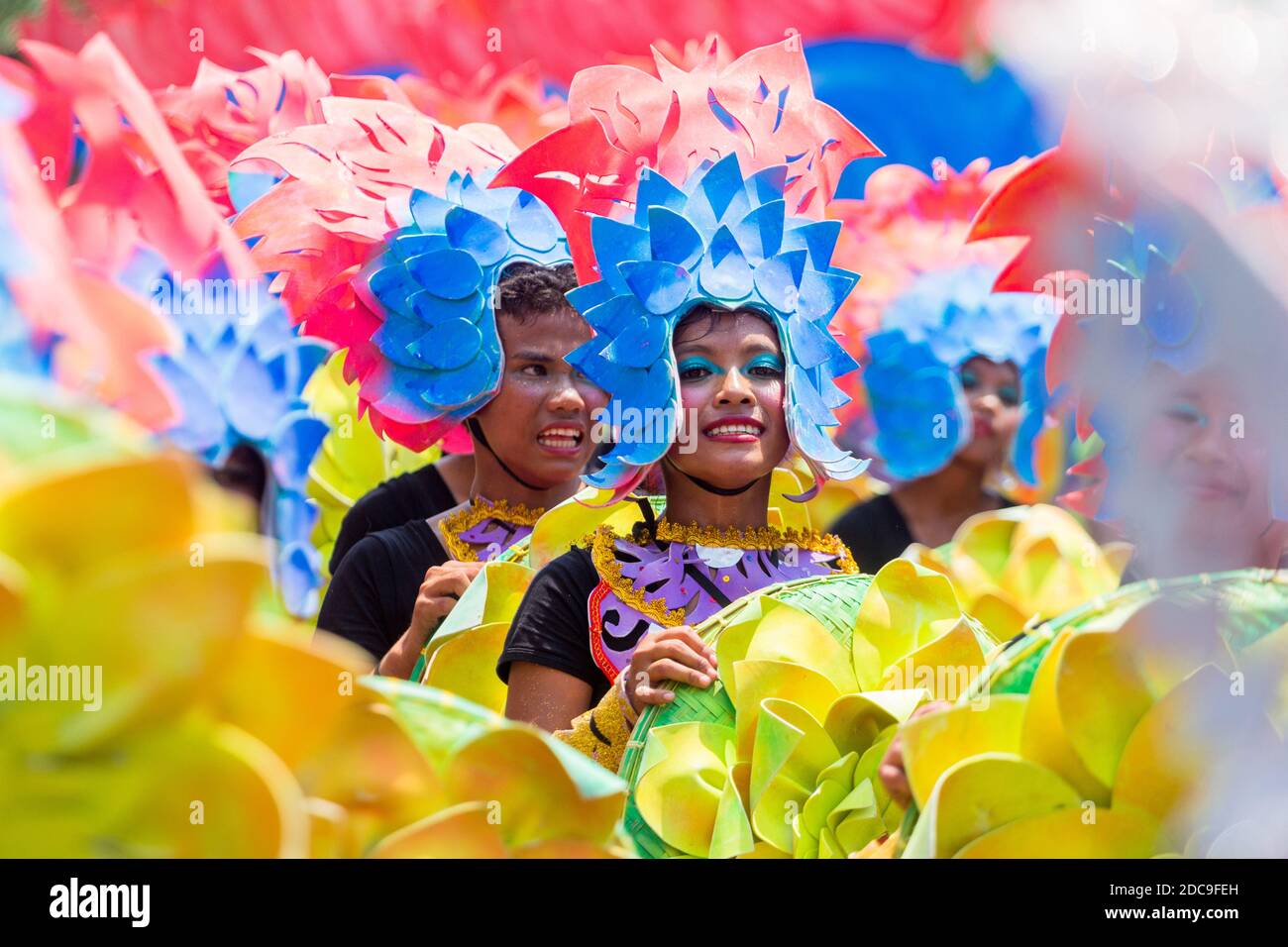 Colorful dancers during the Kadayawan Festival in Davao City, Philippines Stock Photo