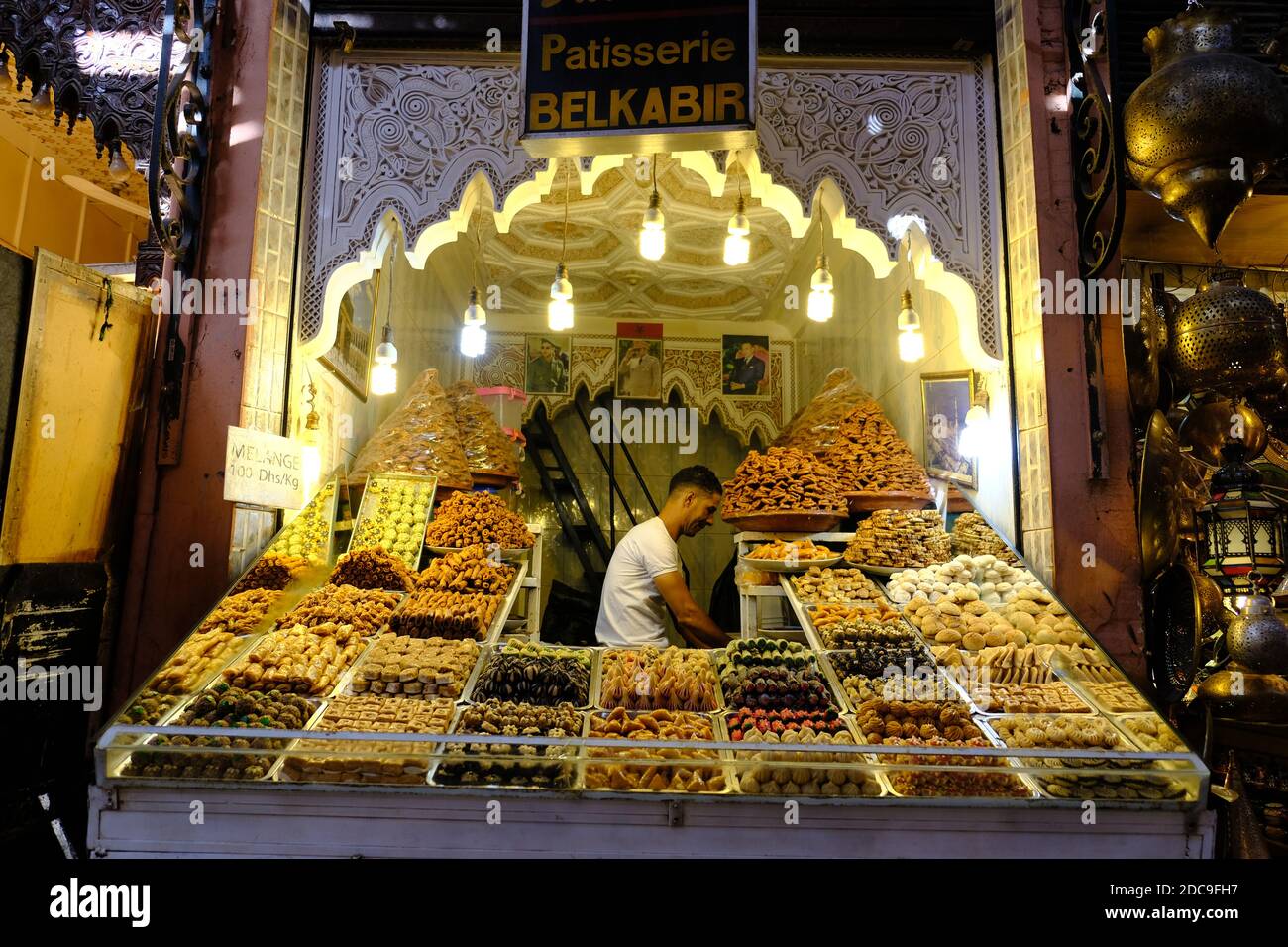 Morocco Marrakesh - Confectioner store or candy store on Djemaa el Fna Square Stock Photo