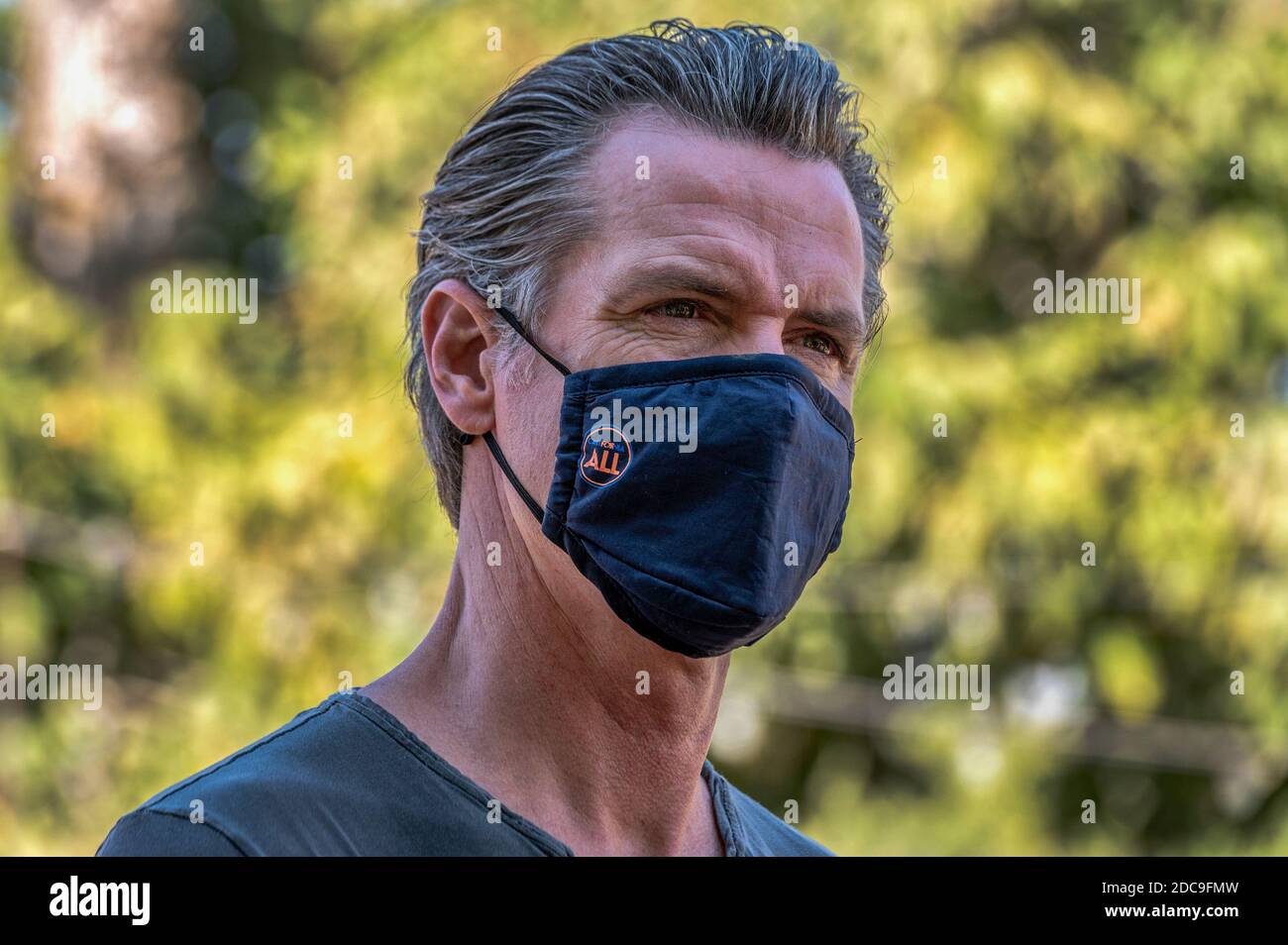 Sacramento, California, USA. 8th Oct, 2019. California State Governor Gavin  Newsom tours Sierra Orchards walnut farm in Winters in Solano County on  Wednesday, Oct. 7, 2020. Newsom had a press conference where