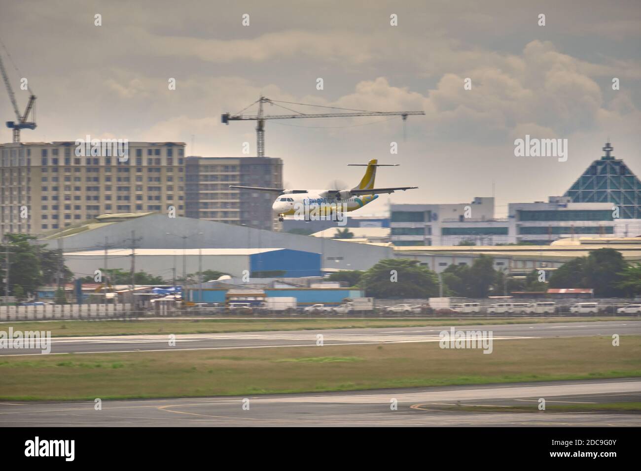 Manila, Philippines - Feb 03, 2020: aircraft cebu pacific air ands on the runway Stock Photo