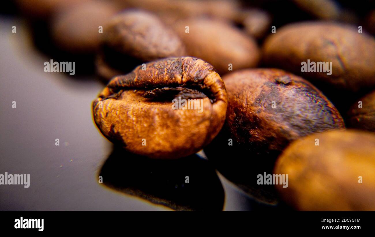 Macro shot over roasted coffee beans - great blurry background Stock ...