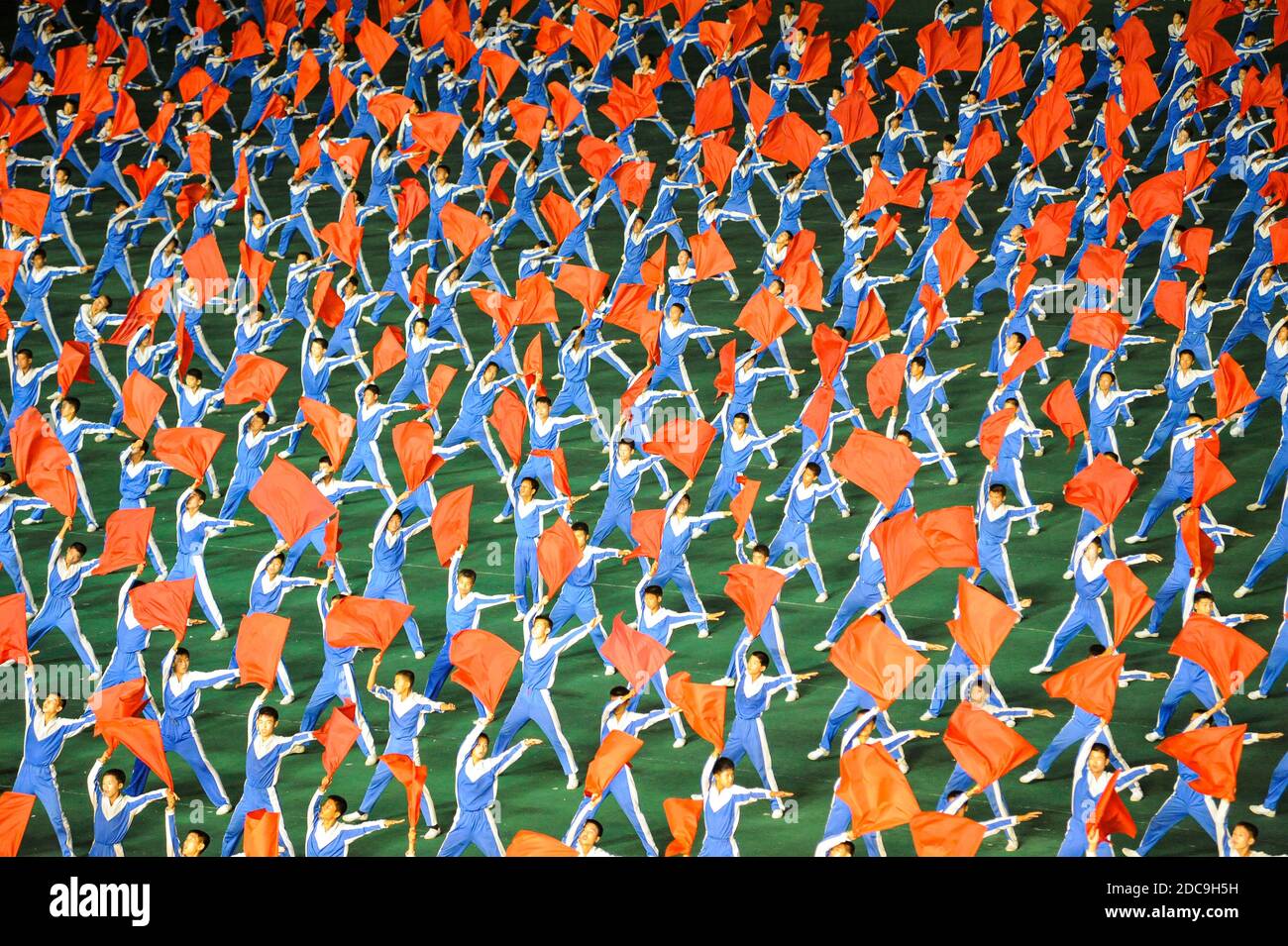 08.08.2012, Pyongyang, , North Korea - Mass choreography and artistic performance with dancers and acrobats at the May Day Stadium during the Arirang Stock Photo