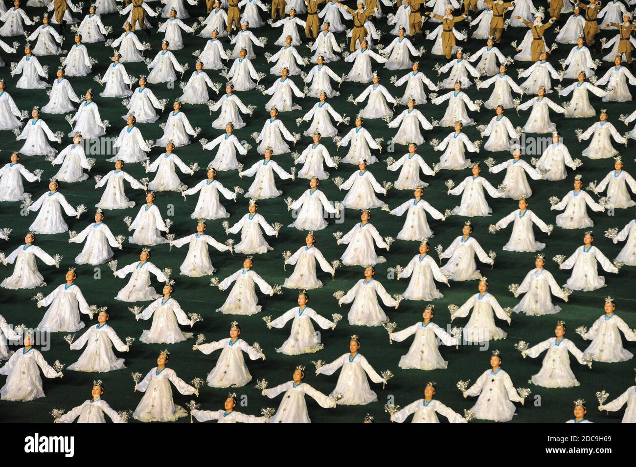 08.08.2012, Pyongyang, , North Korea - Mass choreography and artistic performance with dancers and acrobats at the May Day Stadium during the Arirang Stock Photo