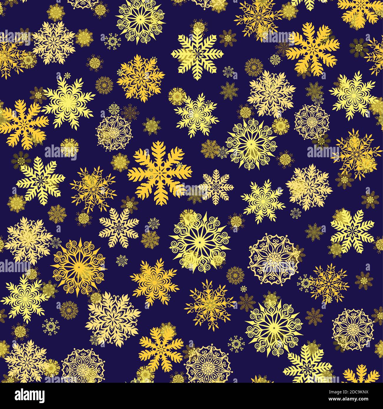 Seamless pattern with cute original golden snowflakes elements. Stock Vector
