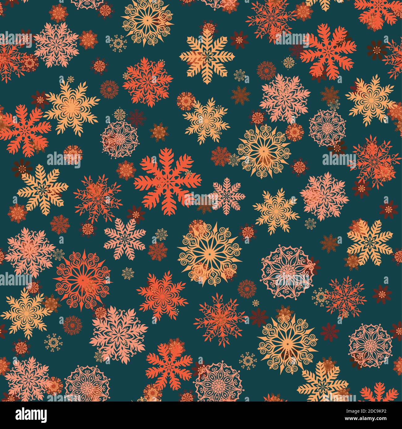 Seamless pattern with cute original red snowflakes elements. Stock Vector