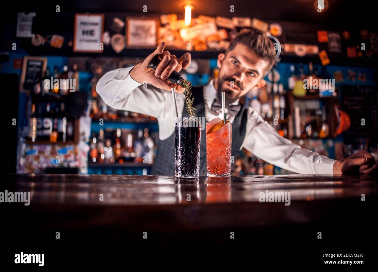 Barman makes a cocktail on the beerhall Stock Photo