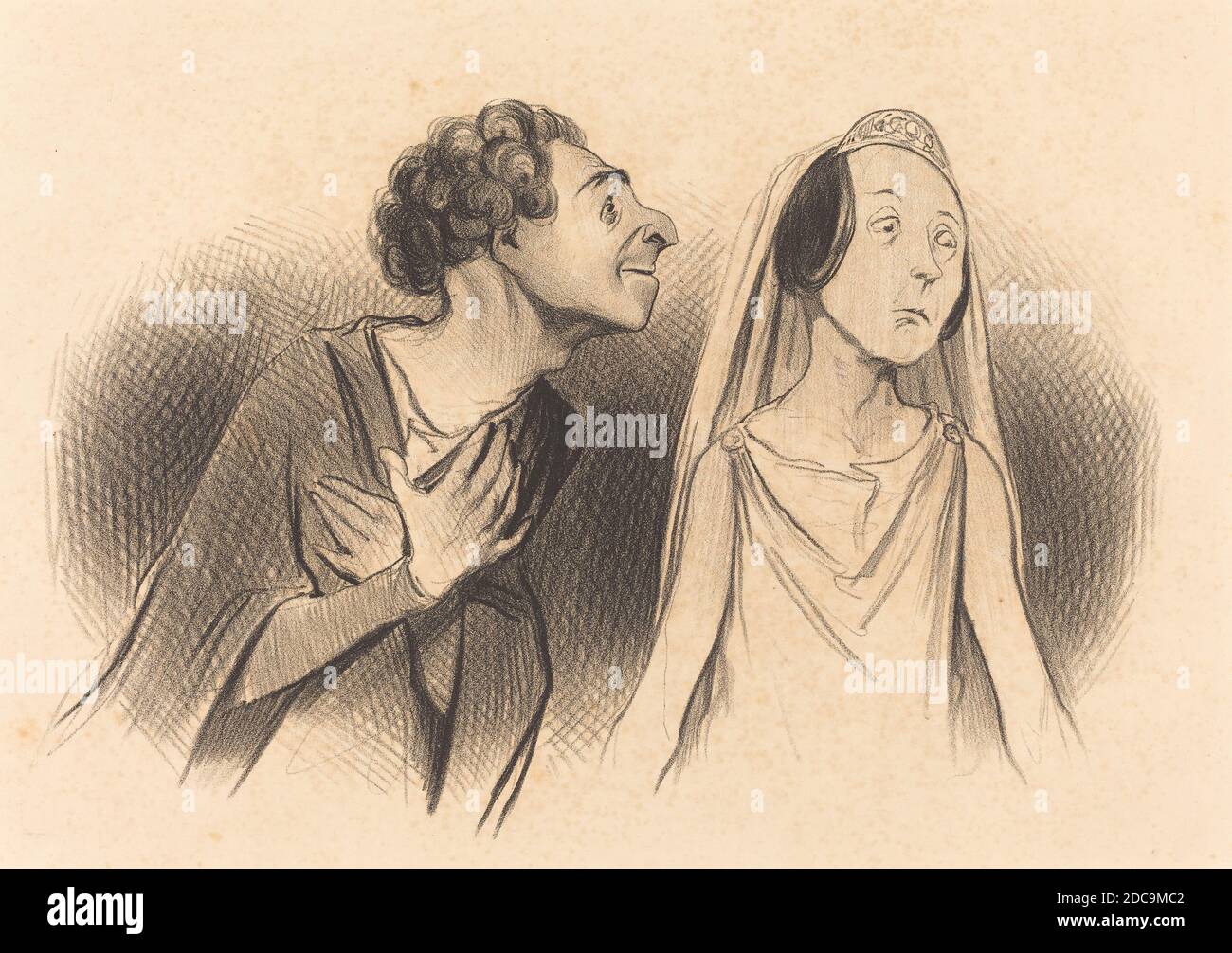 Honoré Daumier, (artist), French, 1808 - 1879, Je pars plus amoureux que... jamais..., Physionomies tragico-classiques: pl.4, (series), 1841, lithograph Stock Photo