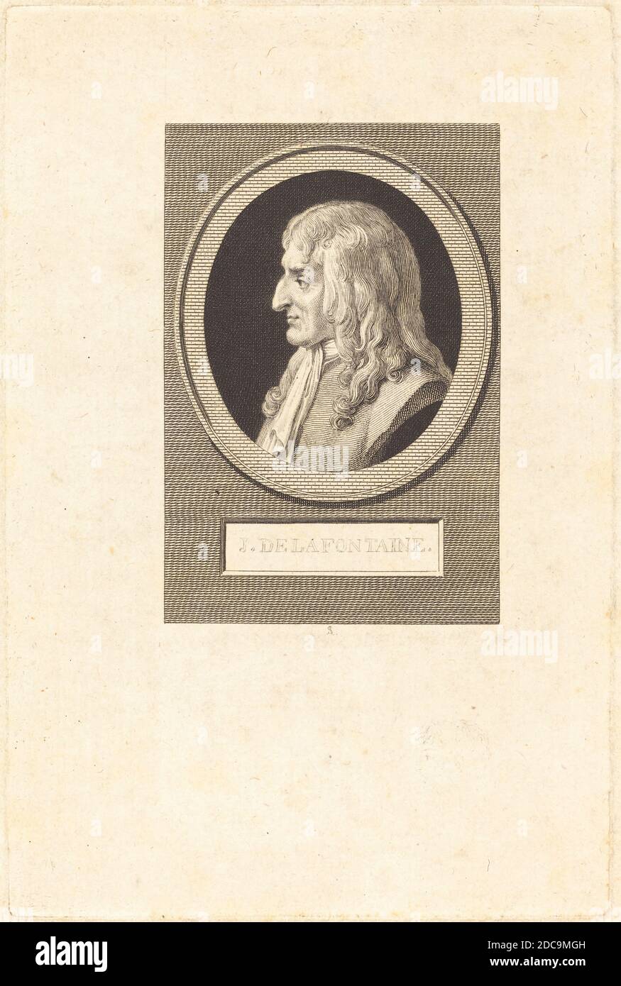 Augustin de Saint-Aubin, (artist), French, 1736 - 1807, Jean de La Fontaine, 1801, engraving over etching on laid paper, plate: 17.2 x 11.3 cm (6 3/4 x 4 7/16 in.), sheet: 19.7 x 13.3 cm (7 3/4 x 5 1/4 in Stock Photo