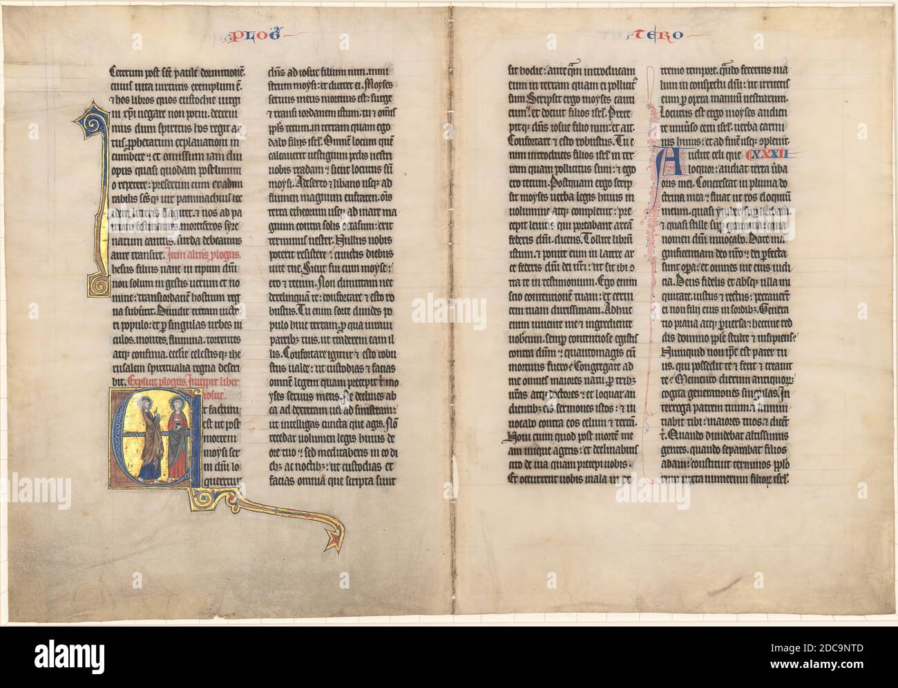 French 13th Century, (artist), Joshua before the Lord, Leaf and Bifolio from a Bible, (series), c. 1270, tempera and gold leaf on vellum, overall: 48.7 x 71 cm (19 3/16 x 27 15/16 in Stock Photo