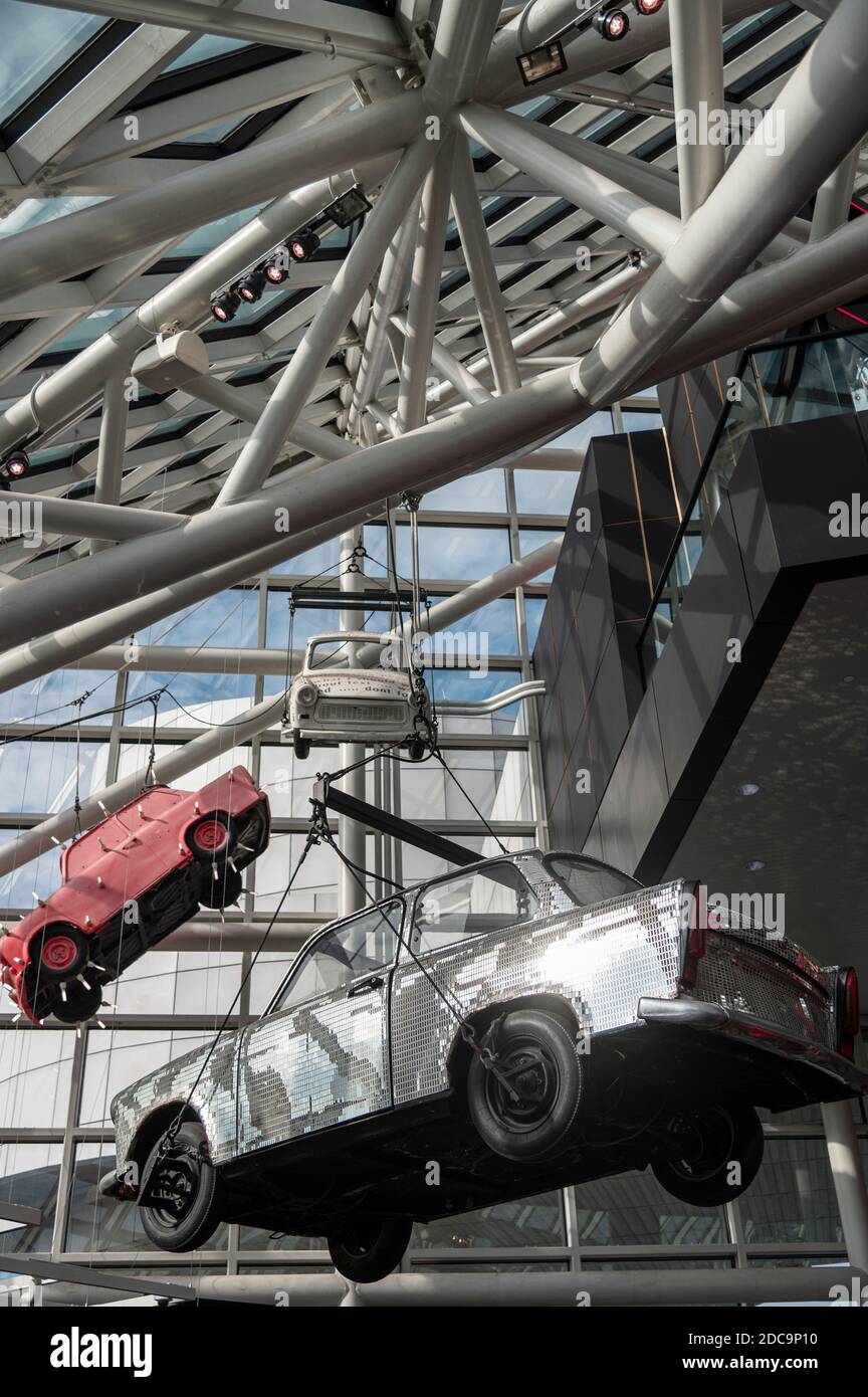 cars hanging from the ceiling from inside the Rock and Roll Hall of Fame  Stock Photo - Alamy