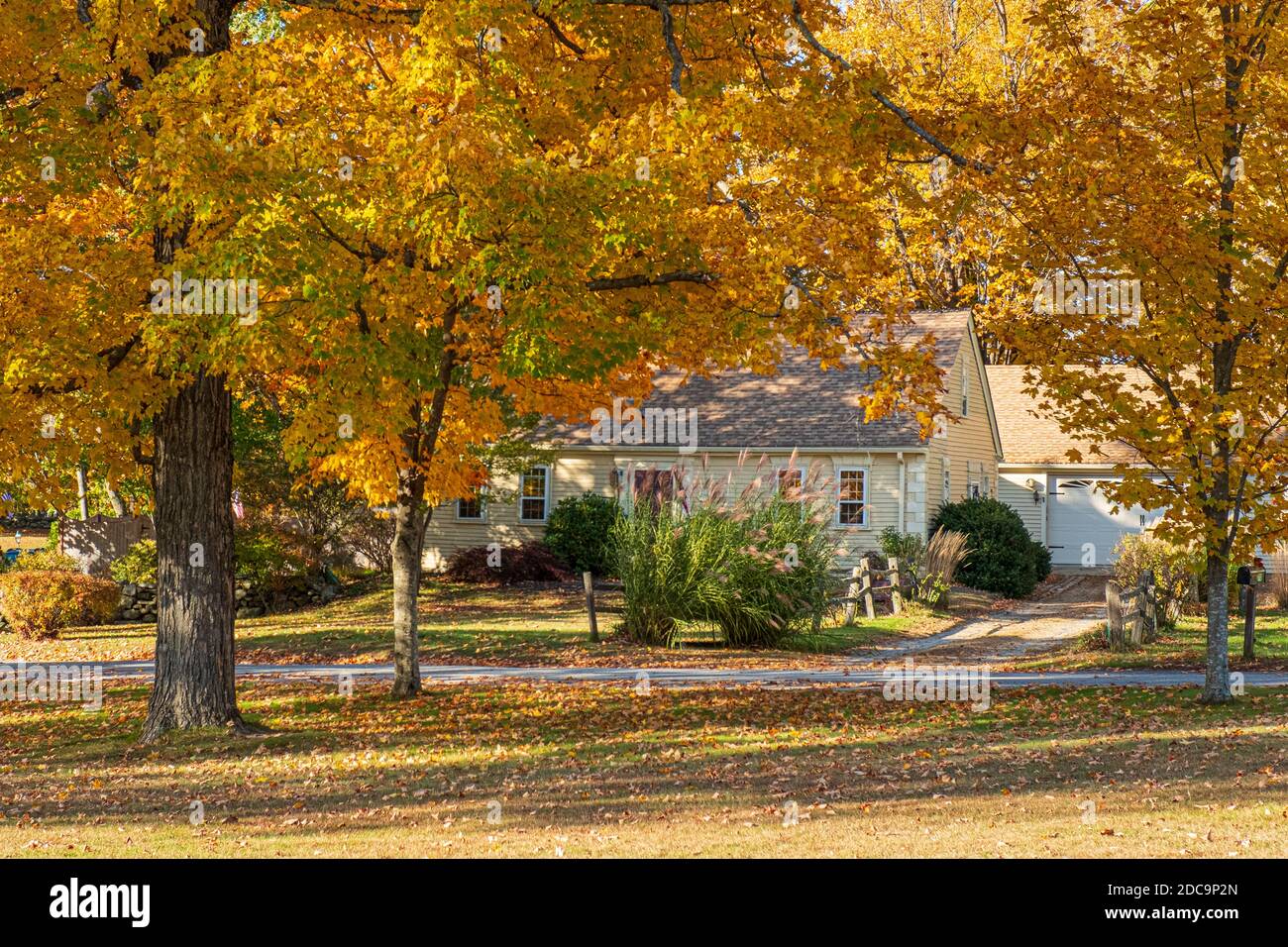 An old cape cod style house on the Phillipston, Massachusetts town common Stock Photo