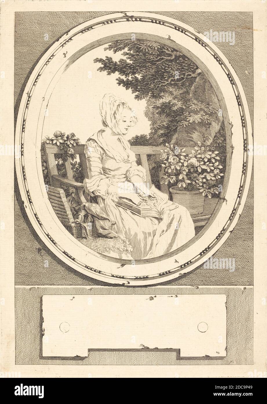 Louis-Joseph Masquelier, (artist), French, 1741 - 1811, Pierre-Antoine Baudouin, (artist after), French, 1723 - 1769, Jusques dans la moindre chose, 1774, etching Stock Photo