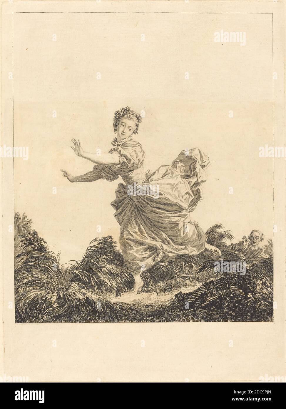 Charles François Adrien Macret, (artist), French, 1751 - 1789, Jean Honoré Fragonard, (artist after), French, 1732 - 1806, La fuite a dessein, 1783, etching, plate: 37.3 x 29 cm (14 11/16 x 11 7/16 in.), sheet: 40.9 x 31.7 cm (16 1/8 x 12 1/2 in Stock Photo