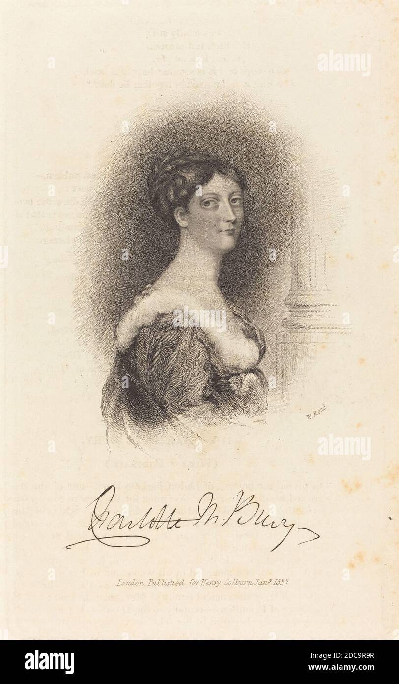 W. Read, (artist), British, active 1824/1837, Lady Charlotte Susan Maria Bury, published 1837, stipple engraving Stock Photo