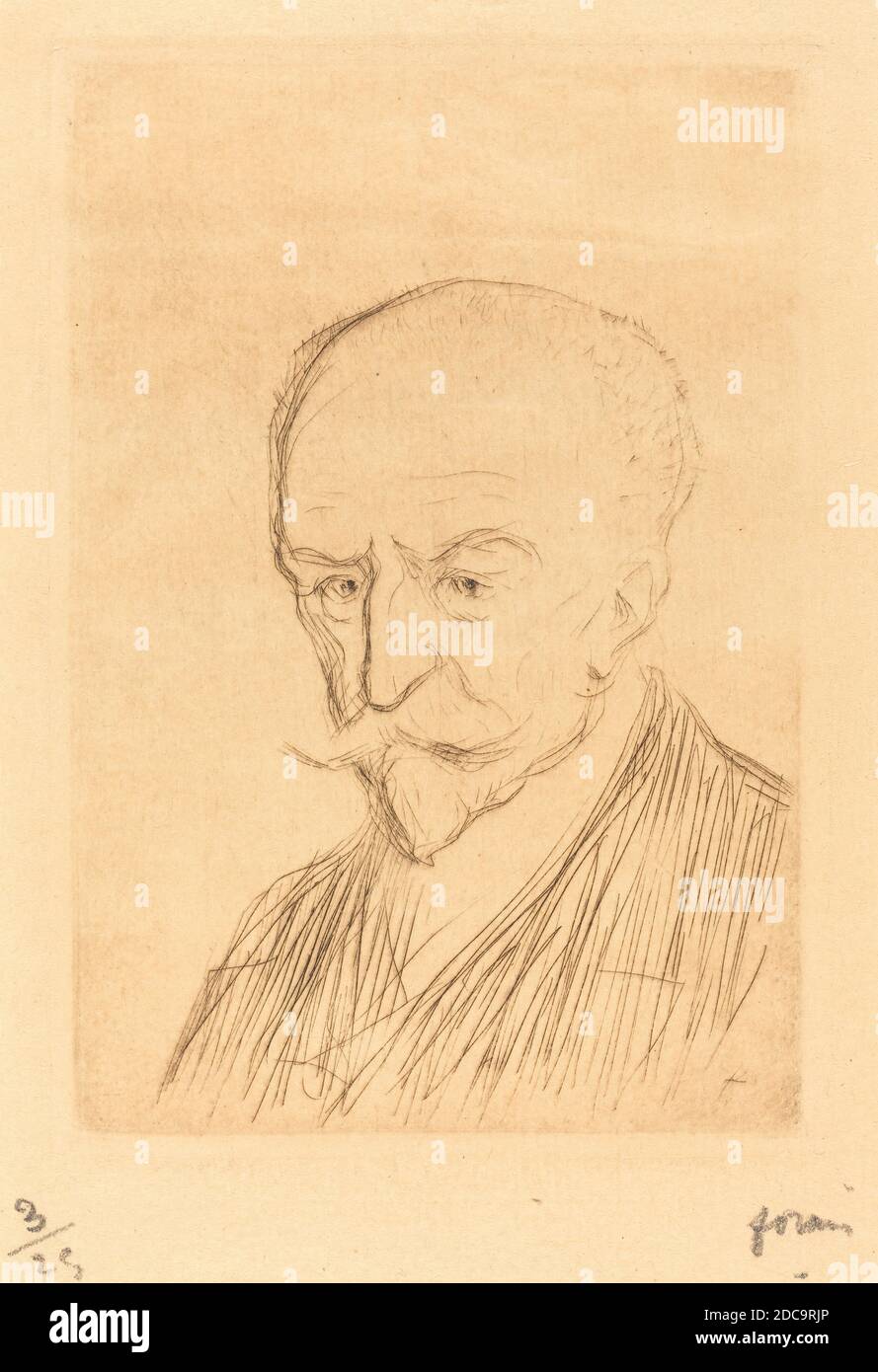 Jean-Louis Forain, (artist), French, 1852 - 1931, J.-K. Huysmans, 1909, etching Stock Photo
